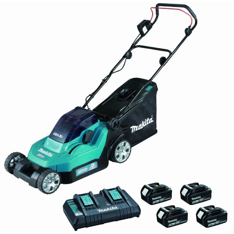 foto del prodotto tosaerba 36v 2 x 18v li ion 3ah makita 4 batt. caricatore dlm382pf4