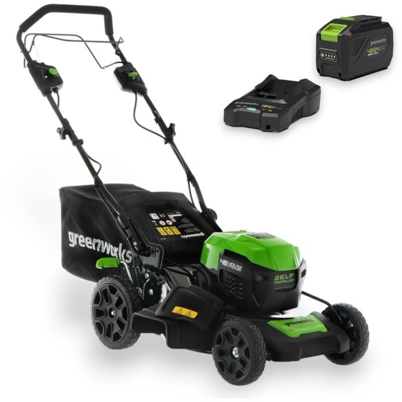 foto del prodotto tosaerba a batteria 48v con taglio regolabile 3in1 greenworks g48lm46spk4 kit