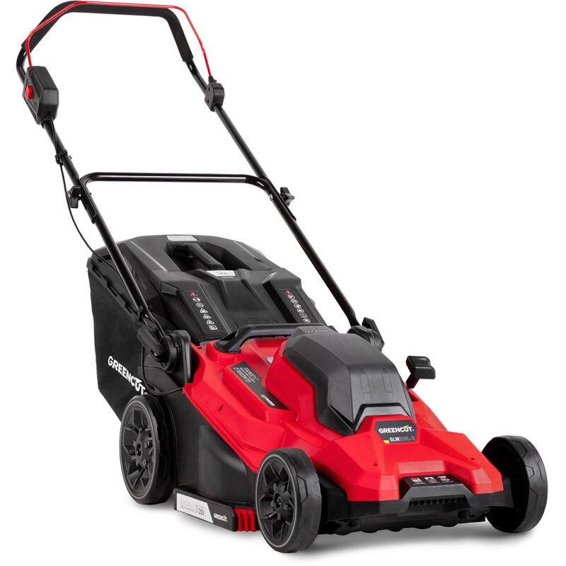 foto del prodotto tosaerba a batteria al litio da 40v, 430mm di taglio, 3100 rpm, 5 altezze di taglio, 1 caricatori e 2 batterie inclusi greencut glm200l 2