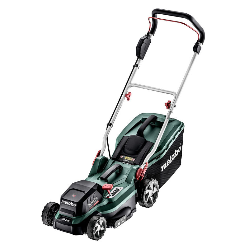 foto del prodotto tosaerba a batteria metabo rm 36 18 ltx bl 36 con 2 batterie da 5,2 ah asc 55 nella confezione
