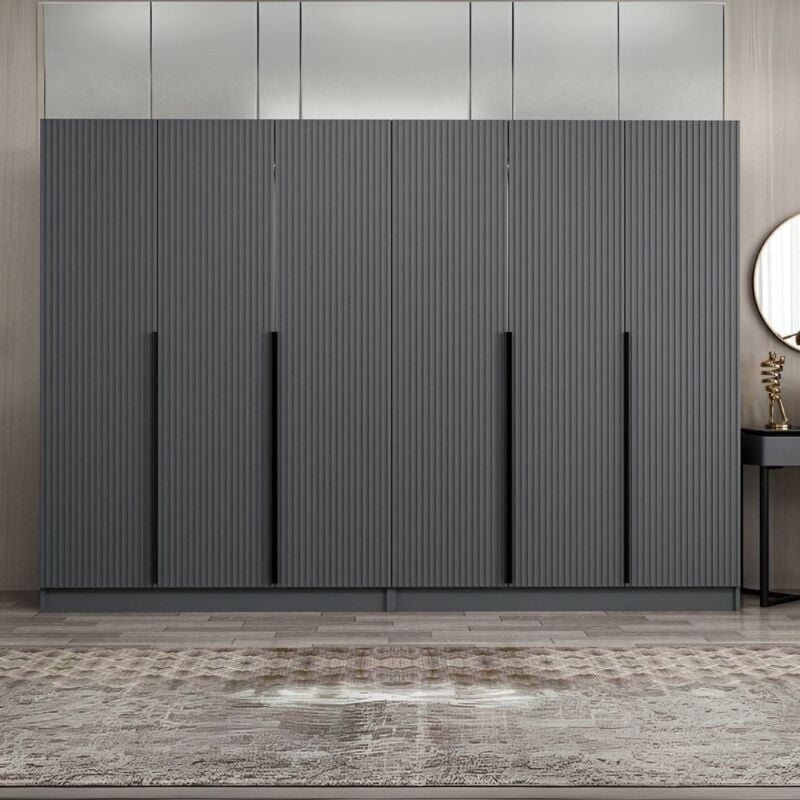 foto del prodotto toscohome armadio con 6 ante battenti colore antracite effetto cannettato 270x52x210h cm wilmy