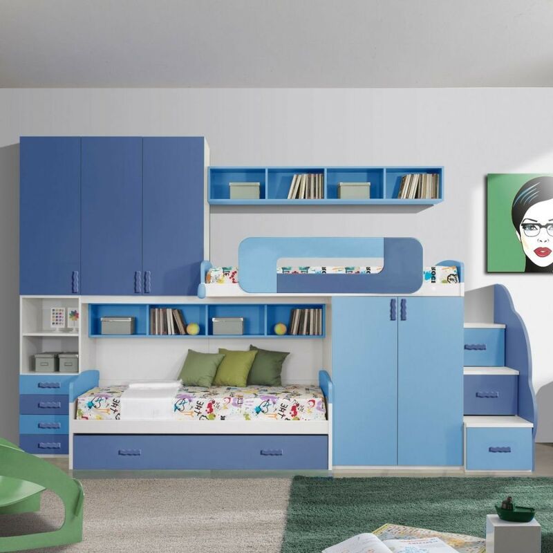 foto del prodotto toscohome cameretta completa a soppalco per bambini colore bianco e blu catania