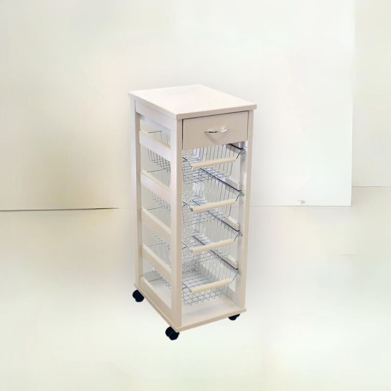 foto del prodotto toscohome carrello da cucina salvaspazio cestini e cassetto bianco vesuvio