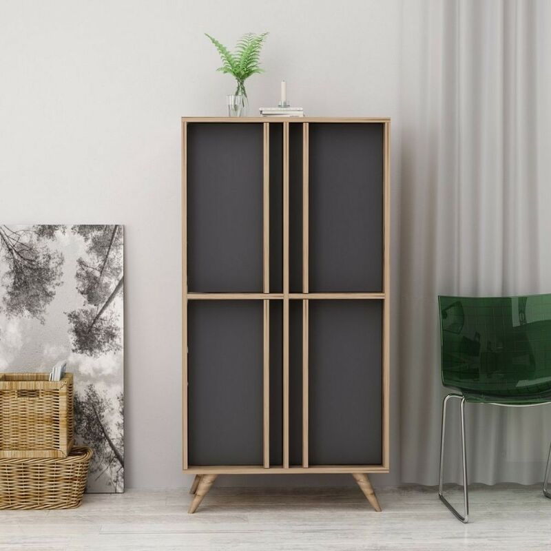 foto del prodotto toscohome credenza alta con 4 ante colore antracite e noce 72x139h cm rilla