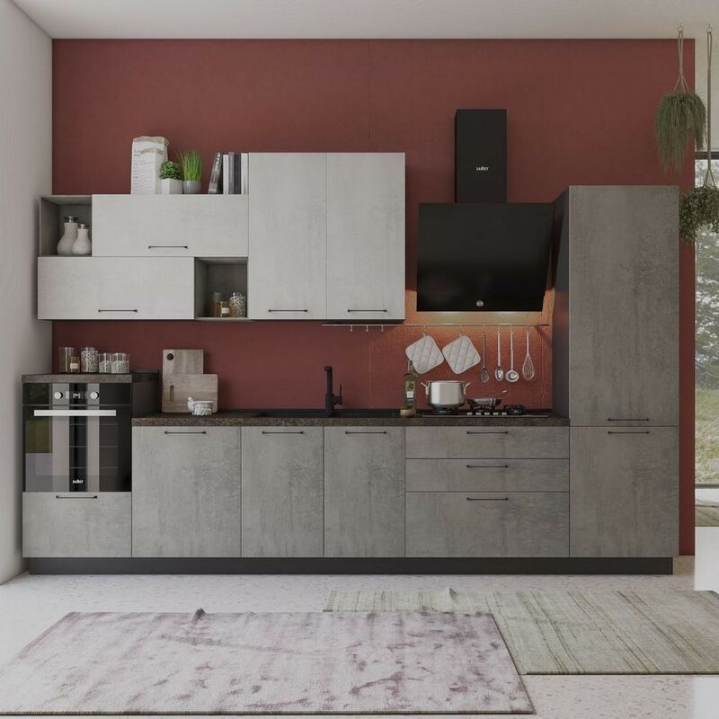 foto del prodotto toscohome cucina completa con elettrodomestici colore antracite e cemento 360 cm destra pola