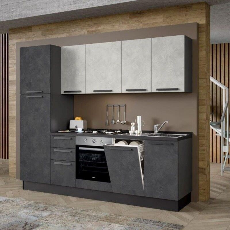 foto del prodotto toscohome cucina moderna con elettrodomestici inclusi 255 cm iron e spatolato licola