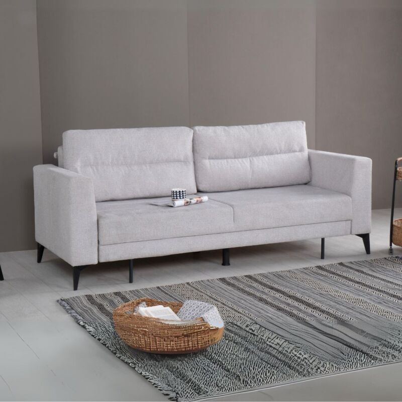 foto del prodotto toscohome divano con carrello estraibile e schienale ribaltabile 3 posti grigio chiaro derry