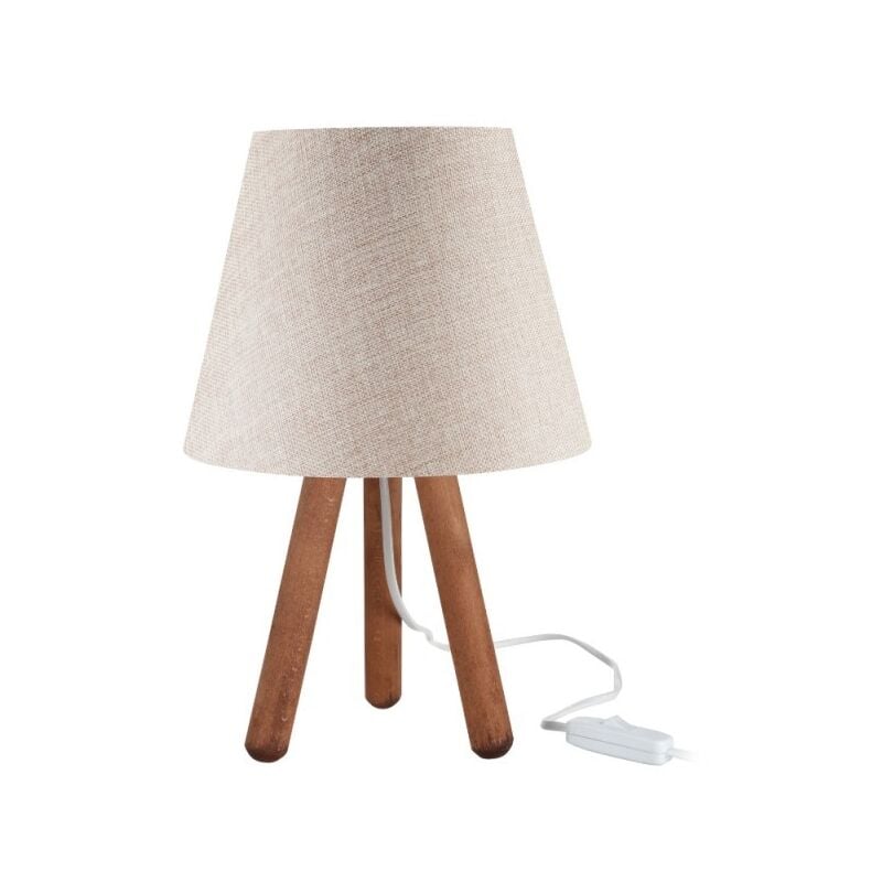 foto del prodotto toscohome lampada da tavolo treppiede color noce e paralume beige pino asz1452