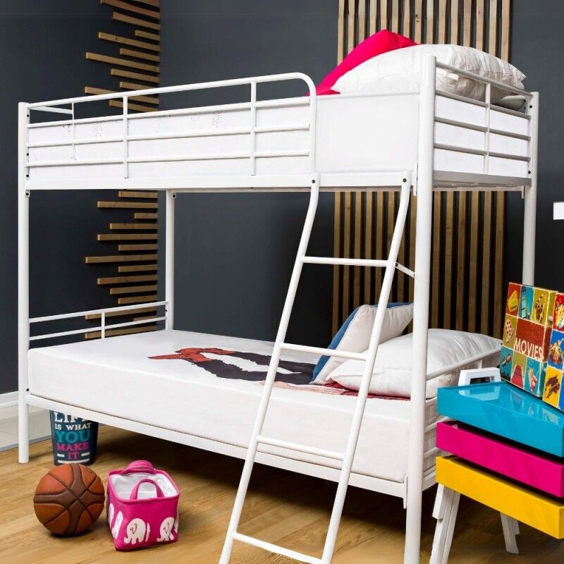 foto del prodotto toscohome letto a castello con doghe in metallo colore bianco monza