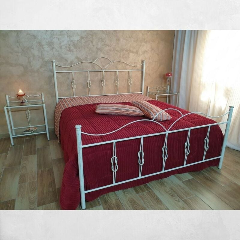foto del prodotto toscohome letto matrimoniale in ferro battuto colore bianco oro primula