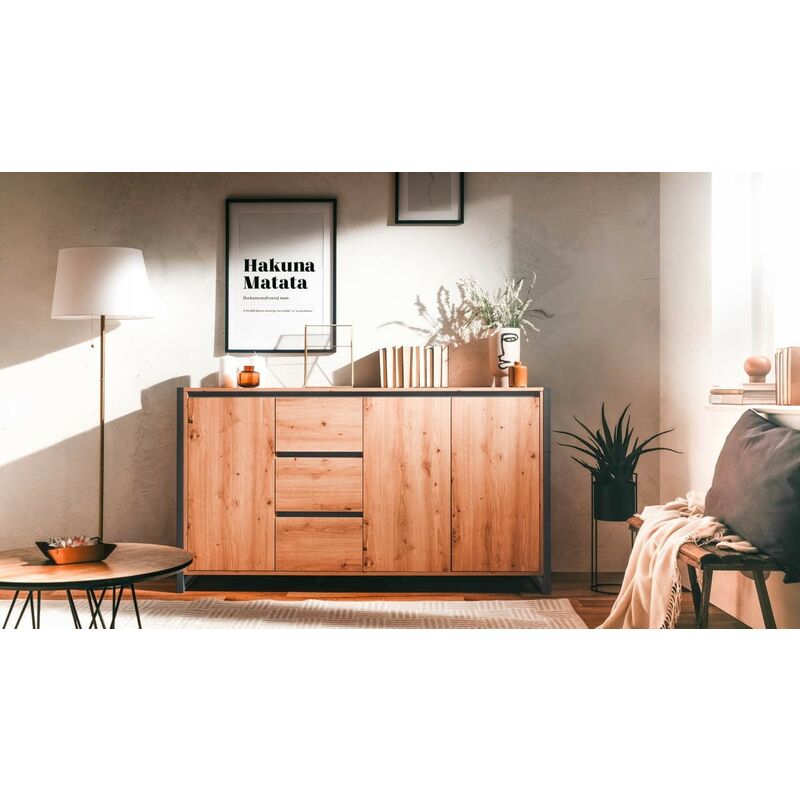 foto del prodotto toscohome madia 160 cm con ante e cassetti colore quercia e antracite denver 3