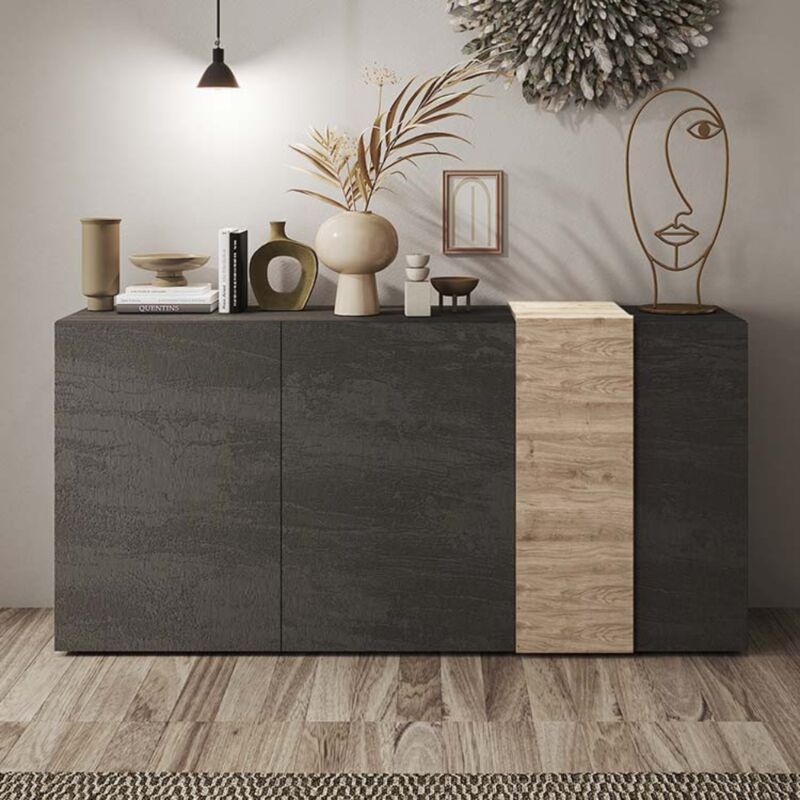 foto del prodotto toscohome madia 181 cm con 3 ante colore titanio e rovere kadiz sabry