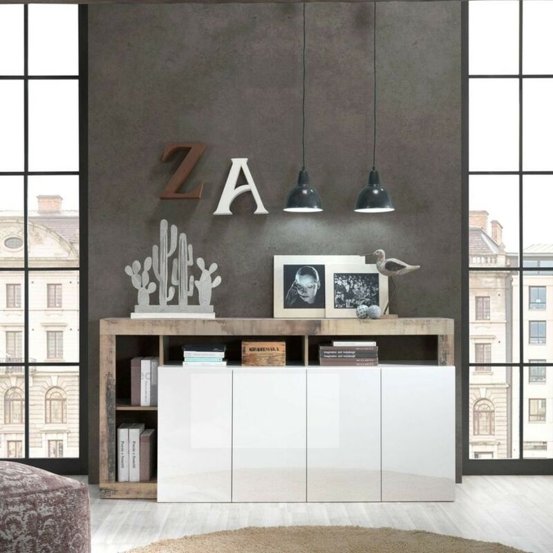 foto del prodotto toscohome madia 184 cm con 4 ante colore bianco lucido e pero mogol