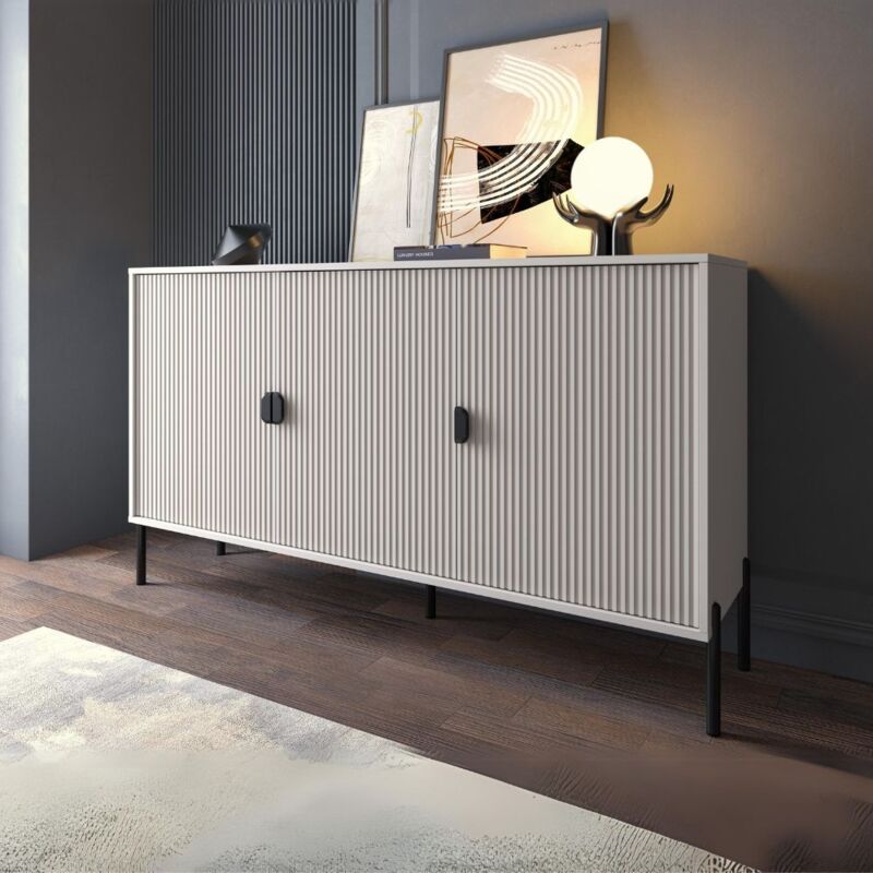 foto del prodotto toscohome madia con 3 ante e frontali cannettati colore cashmere opaco 153,5x87,4h cm olpin