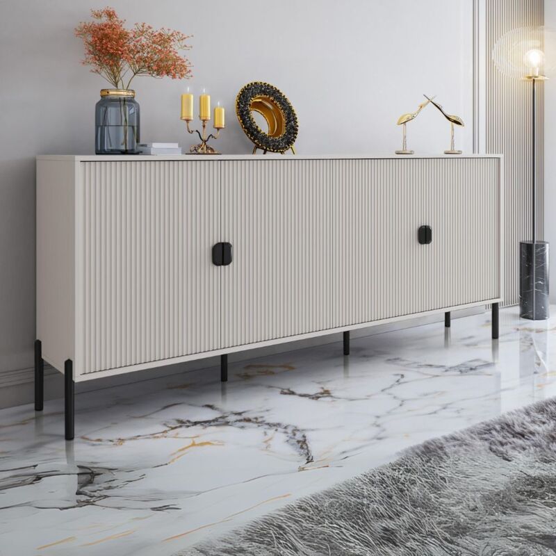 foto del prodotto toscohome madia con 4 ante e frontali cannettati colore cashmere opaco 203.4x49x87.4h cm blast