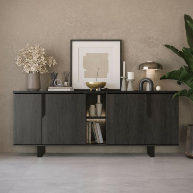 foto del prodotto toscohome madia con 4 ante e vano a giorno 165x83h cm colore palissandro nero zaira
