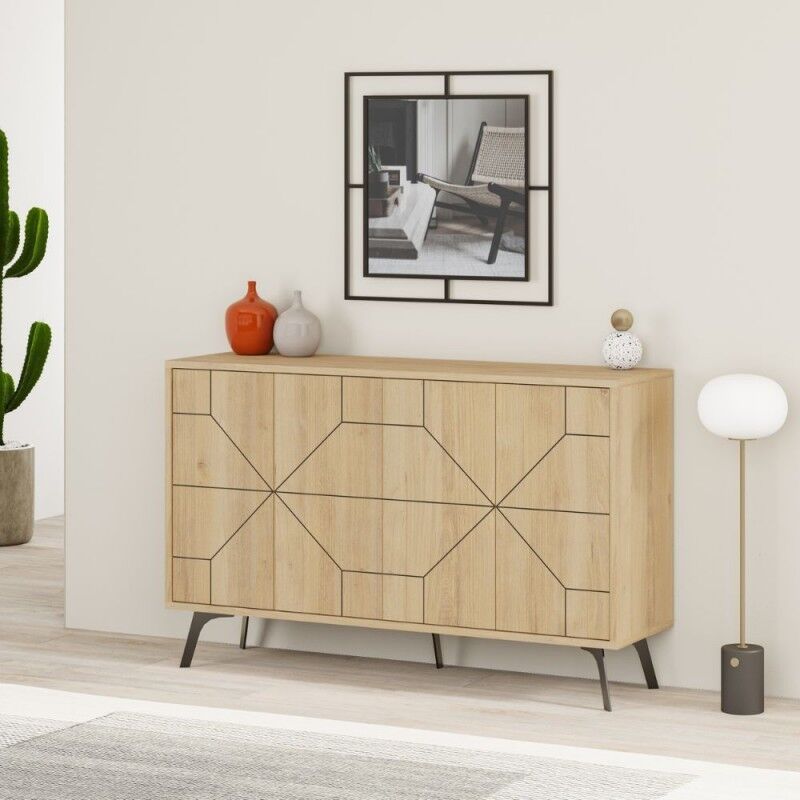 foto del prodotto toscohome madia con disegno geometrico e 4 ante 123 cm color rovere dune