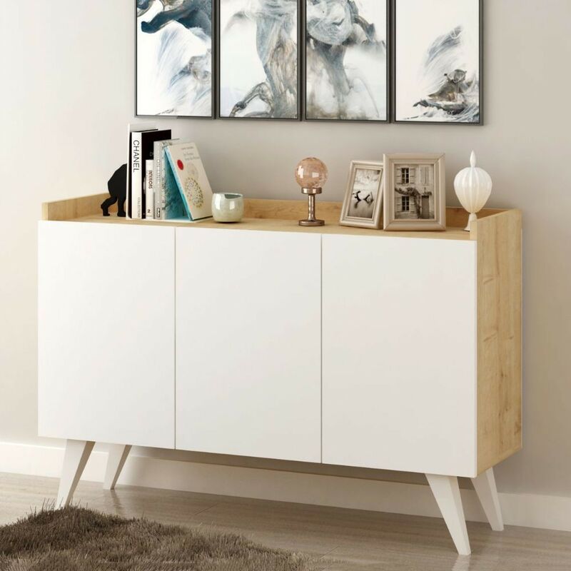 foto del prodotto toscohome madia con tre ante colore rovere e bianco 120x62h cm cok