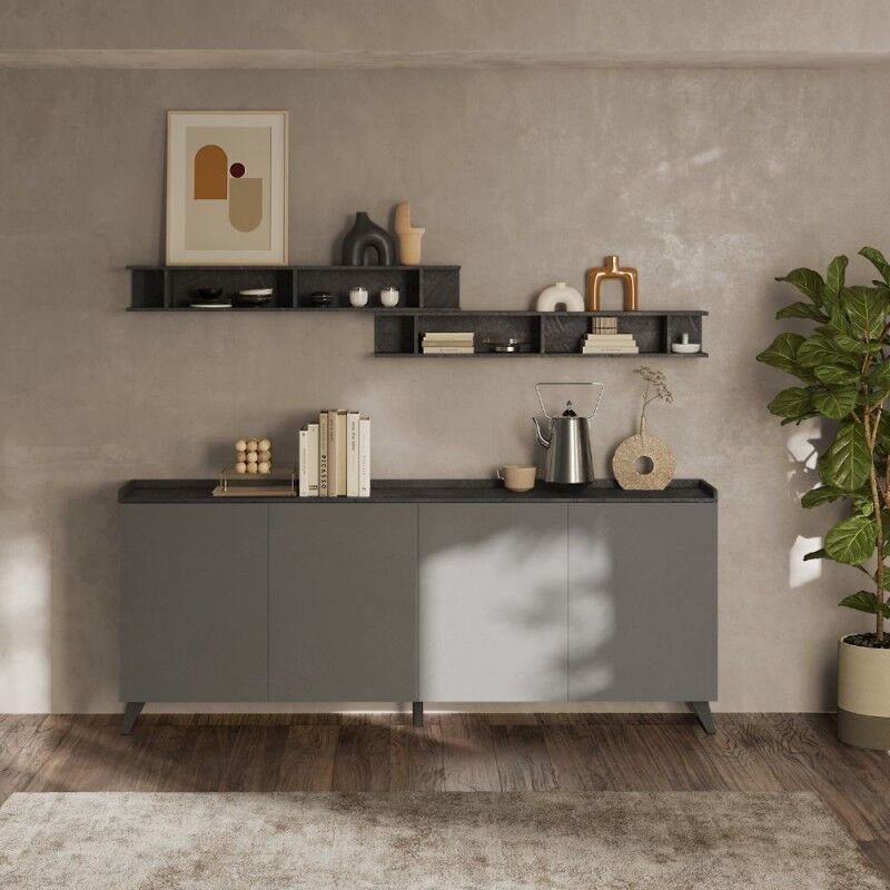 foto del prodotto toscohome madia moderna con 4 ante 241x99h cm colore ardesia piombo polan