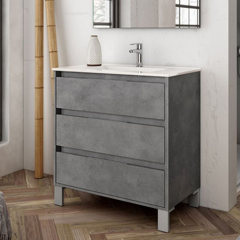 foto del prodotto toscohome mobile bagno con 3 cassetti colore cemento 80x45x84h cm konni