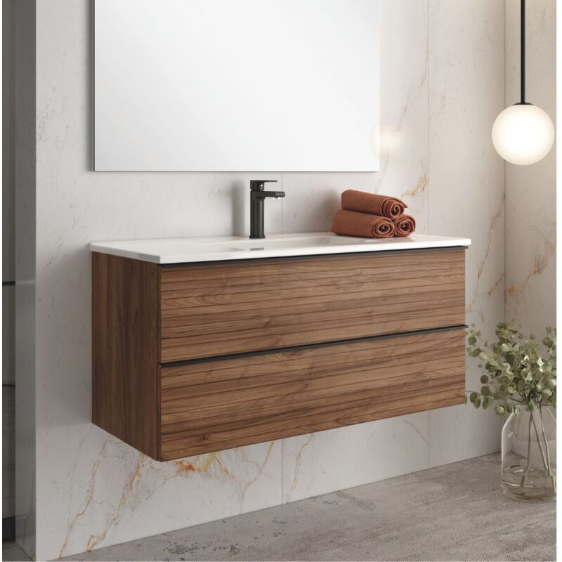 foto del prodotto toscohome mobile bagno sospeso 100 cm con 2 cassettoni colore noce effetto cannettato elius