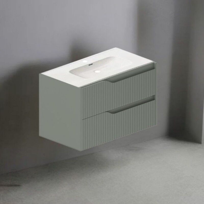 foto del prodotto toscohome mobile bagno sospeso colore verde opaco con cassetti effetto cannettato 80x45x50h cm gaper