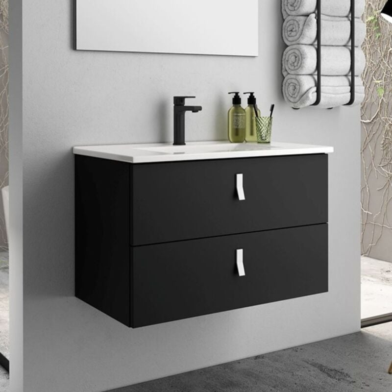 foto del prodotto toscohome mobile bagno sospeso con 2 cassetti colore nero 60x45x48h cm vitty