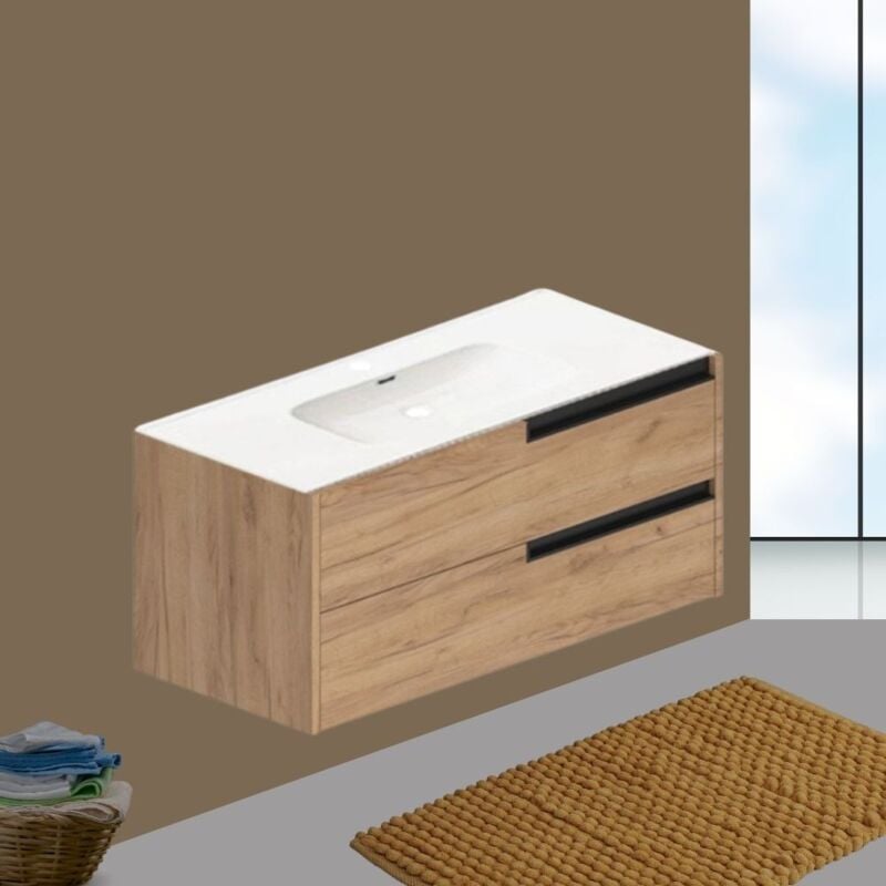 foto del prodotto toscohome mobile bagno sospeso con cassetti colore rovere miele 100x45x50h former