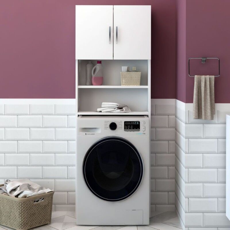 foto del prodotto toscohome mobile coprilavatrice con ante e ripiani colore bianco 64x180 cm waris