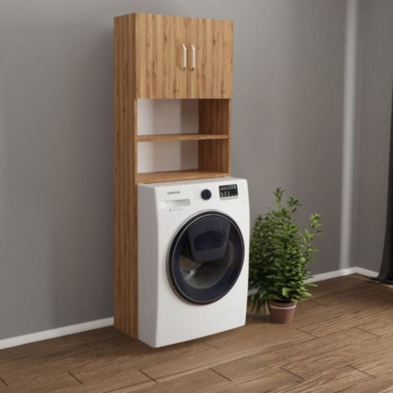 foto del prodotto toscohome mobile coprilavatrice con ante e ripiani colore rovere 64x20x180h cm gioppi