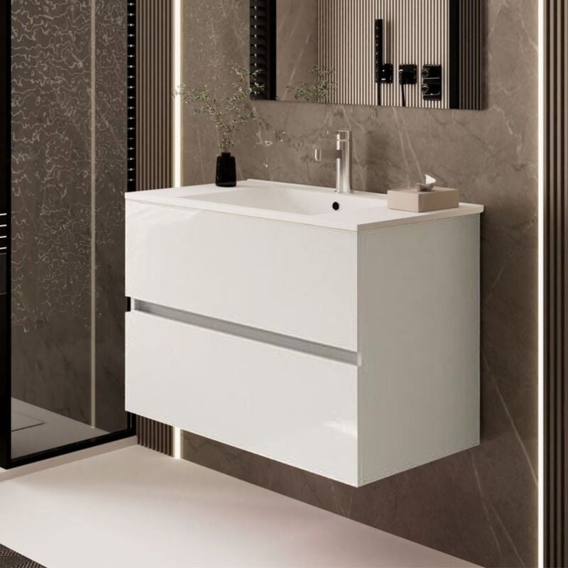 foto del prodotto toscohome mobile da bagno sospeso 100 cm colore bianco con cassetti e lavabo incluso rondel