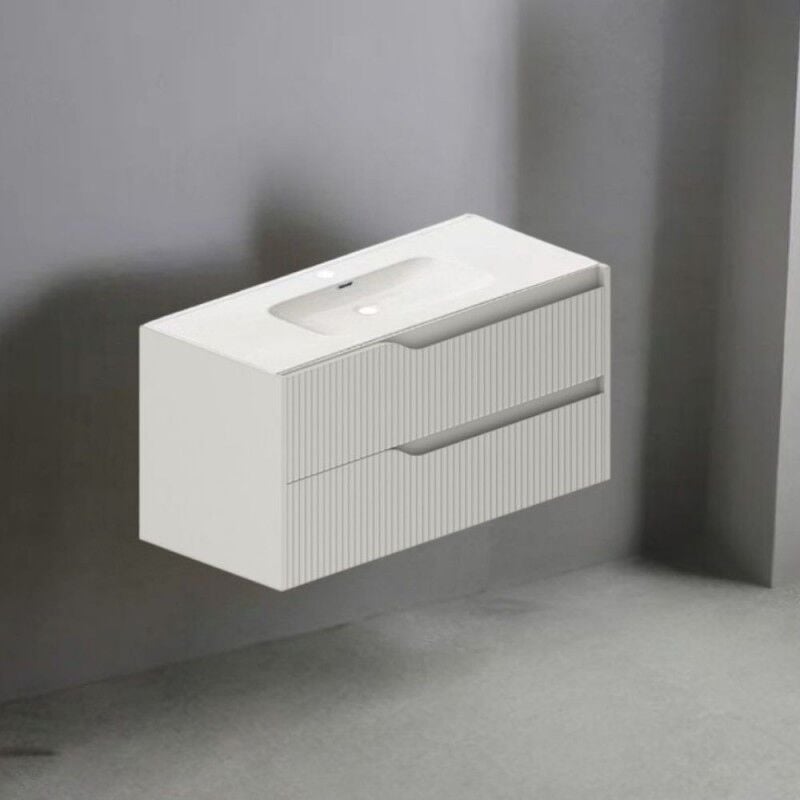 foto del prodotto toscohome mobile da bagno sospeso 100 cm colore cashmere opaco con cassetti effetto cannettato doifo