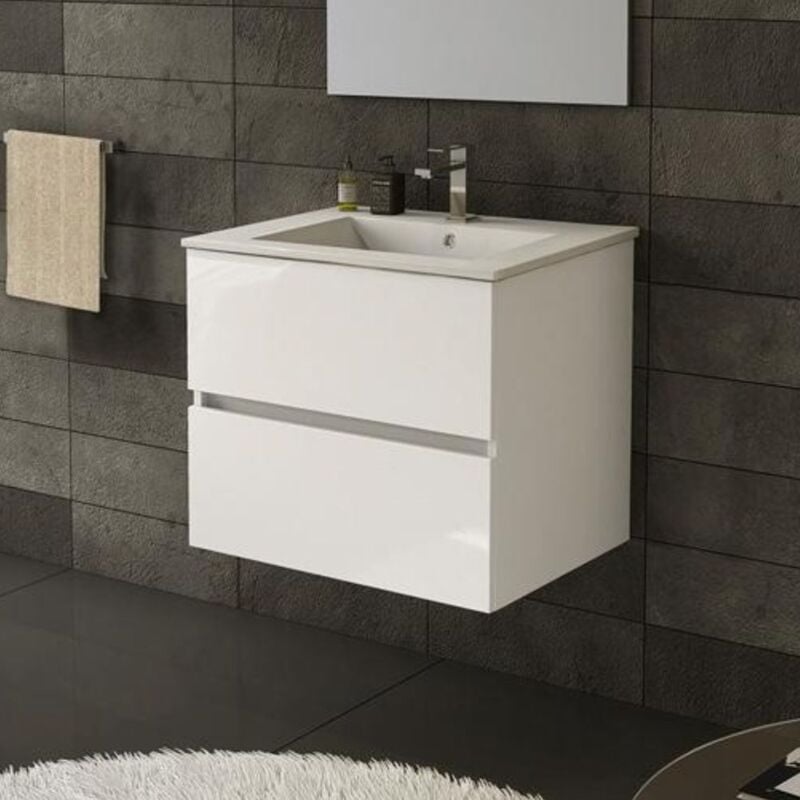 foto del prodotto toscohome mobile da bagno sospeso 60 cm colore bianco con cassetti e lavabo incluso rondel