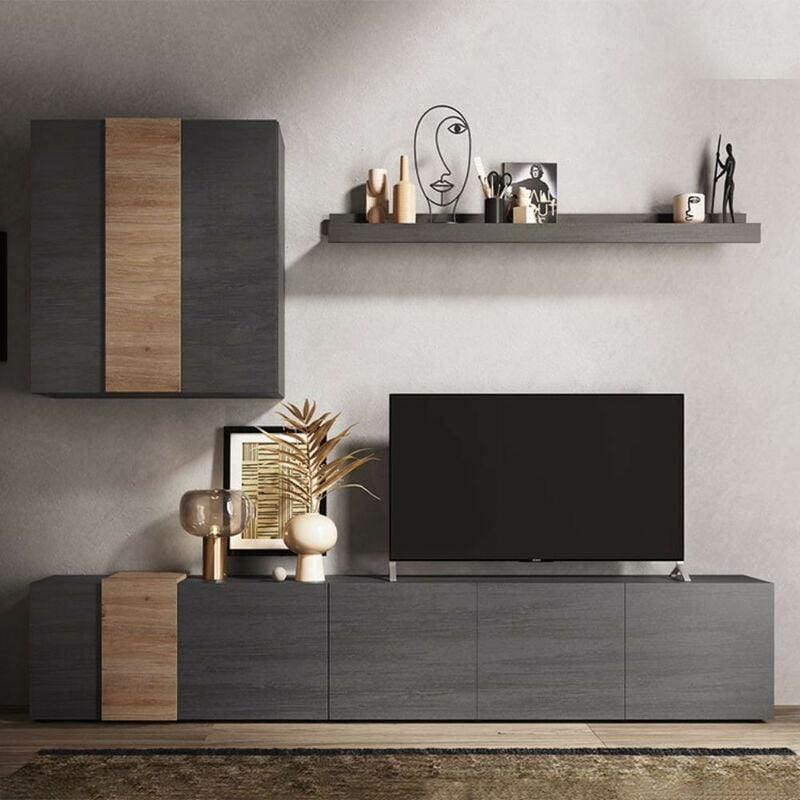 foto del prodotto toscohome parete attrezzata 300 cm colore titanio e rovere kadiz sabry