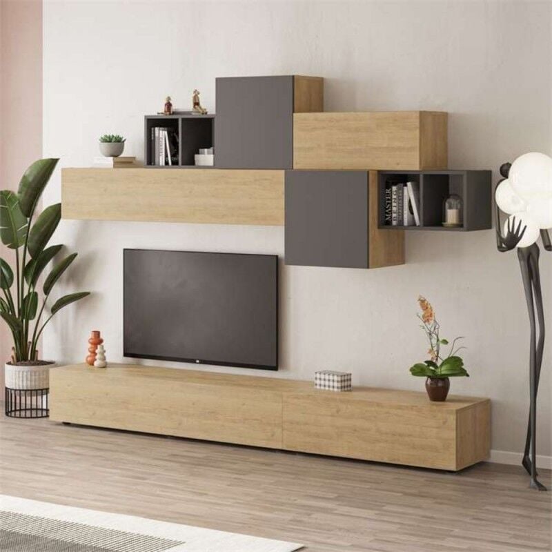 foto del prodotto toscohome parete attrezzata colore rovere e antracite 260 cm moddy
