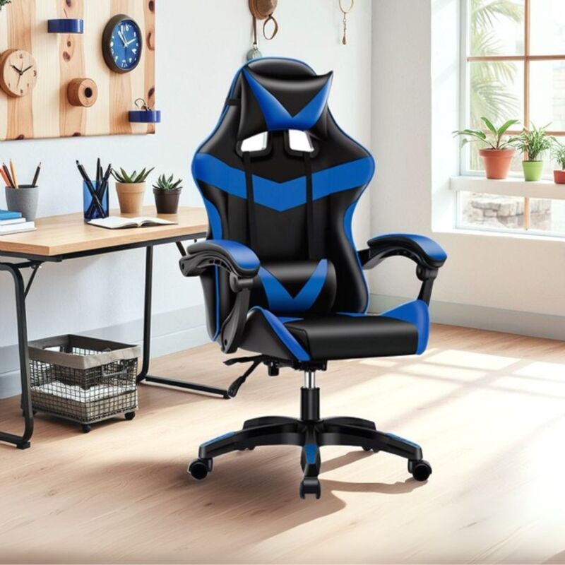 foto del prodotto toscohome poltrona da gaming imbottita regolabile con ruote colore nero e blu kiter