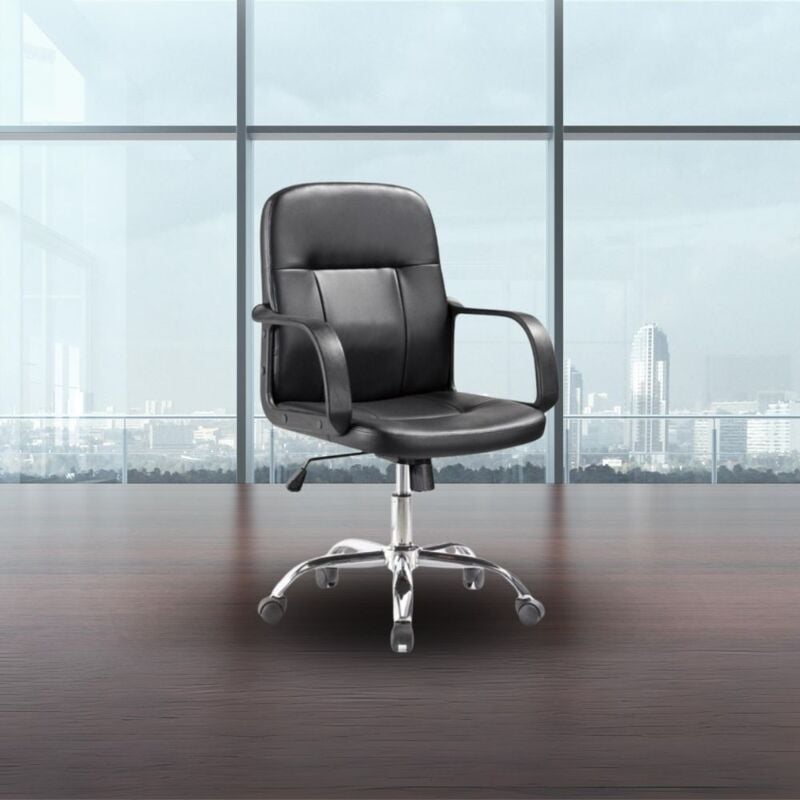 foto del prodotto toscohome poltrona da ufficio con ruote in ecopelle nera e base cromata pc116p