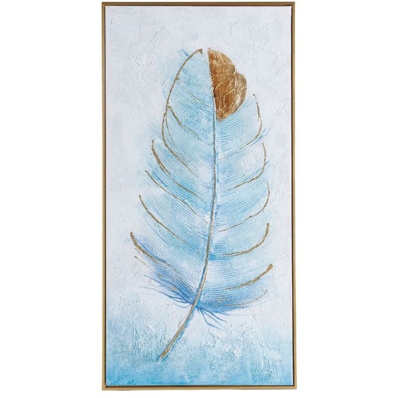 foto del prodotto toscohome quadro olio su tela soggetto piuma con cornice colore oro 60x120 cm