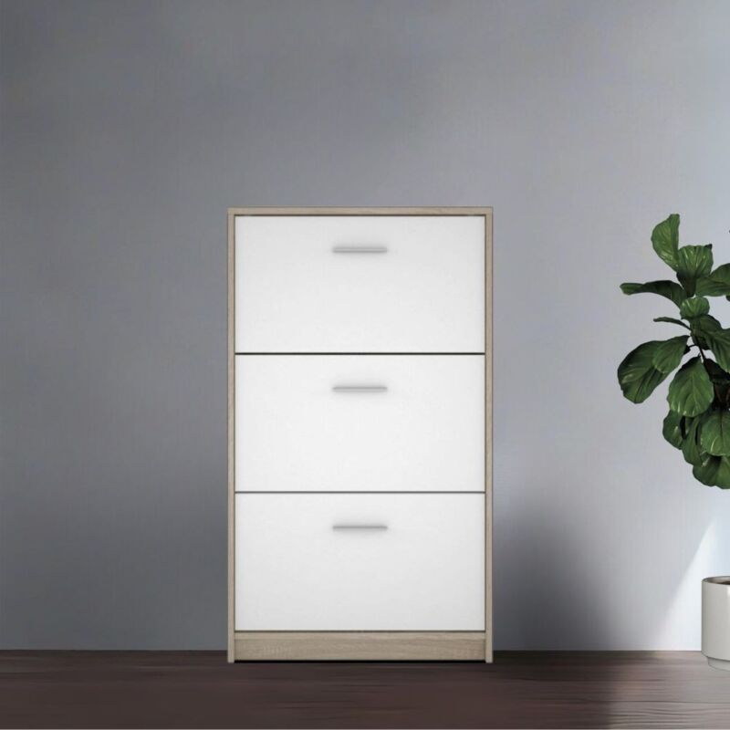 foto del prodotto toscohome scarpiera 3 ante a ribalta bianco e struttura colore rovere 69,5x120h cm nepo