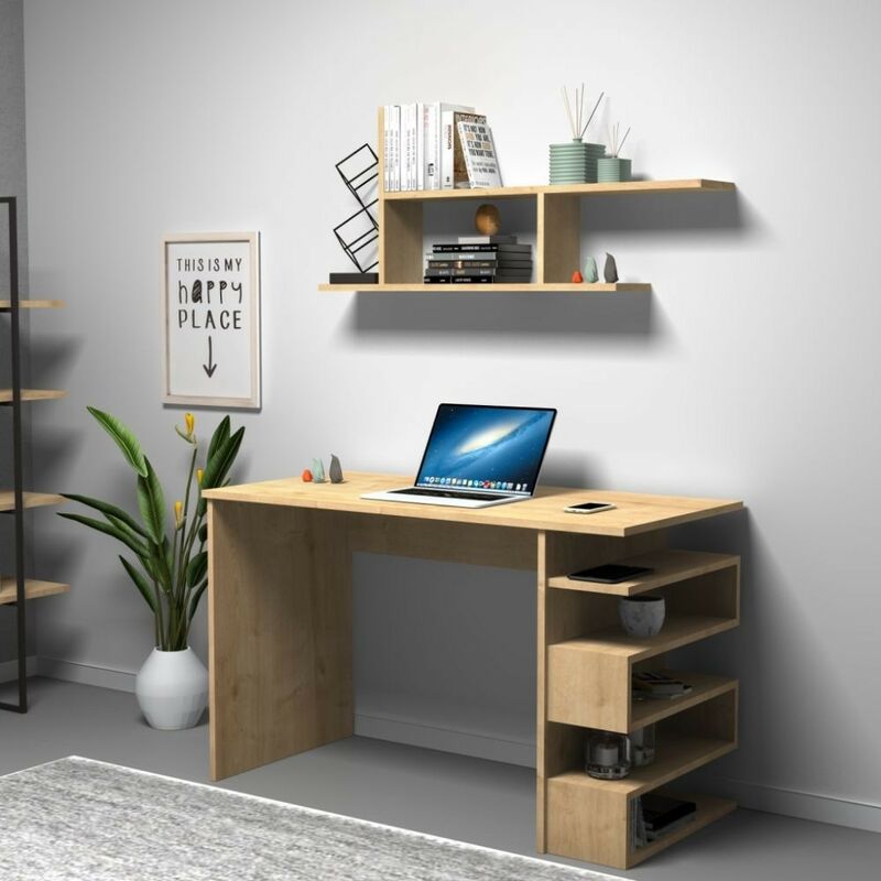 foto del prodotto toscohome scrivania con mensola 120x74h cm in legno colore rovere mikro