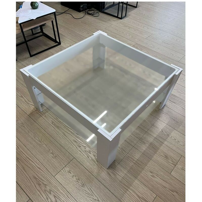 foto del prodotto toscohome tavolino da salotto 88,5x81 cm colore bianco con doppio ripiano in vetro homy