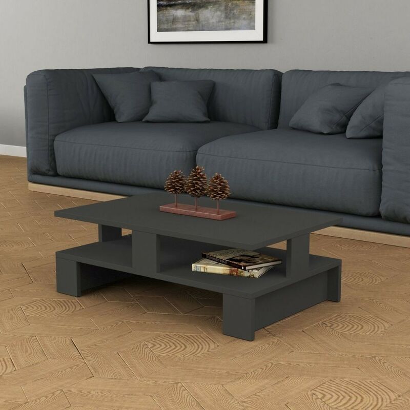 foto del prodotto toscohome tavolino da salotto con doppio ripiano colore antracite 80x50 cm mansu
