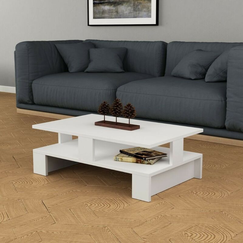 foto del prodotto toscohome tavolino da salotto con doppio ripiano colore bianco 80x50 cm mansu