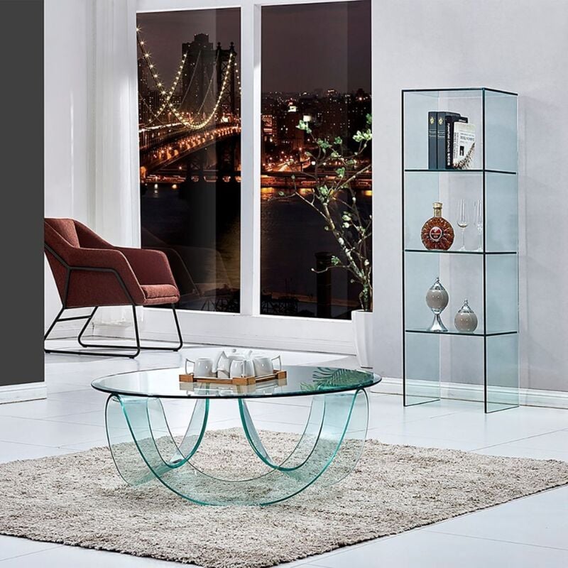 foto del prodotto toscohome tavolino rotondo da salotto in vetro temperato curvato 100x36h cm carpino