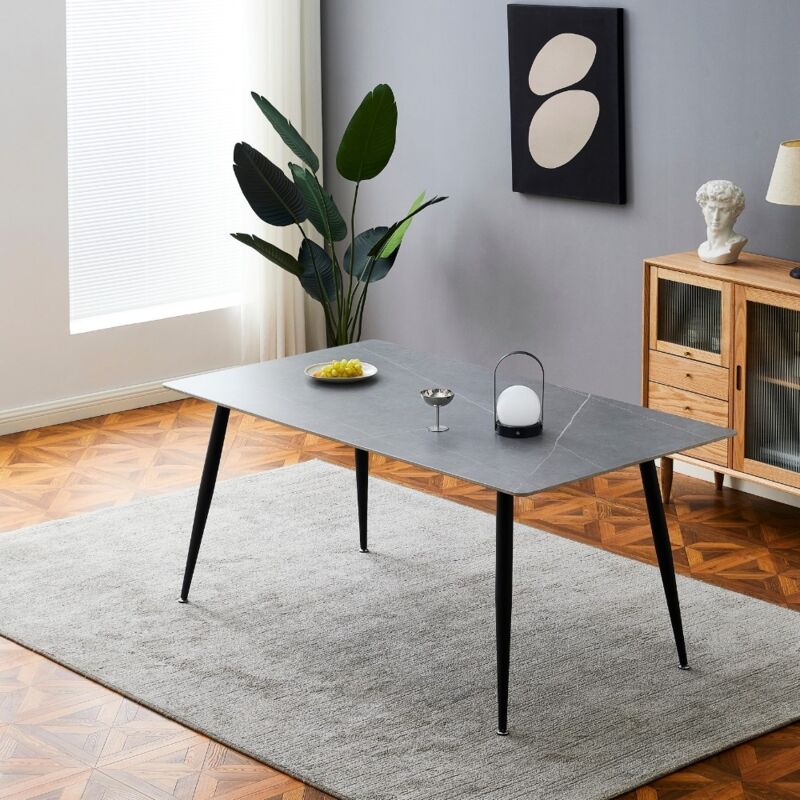 foto del prodotto toscohome tavolo con piano in ceramica effetto marmo grigio opaco 140x80 cm mila