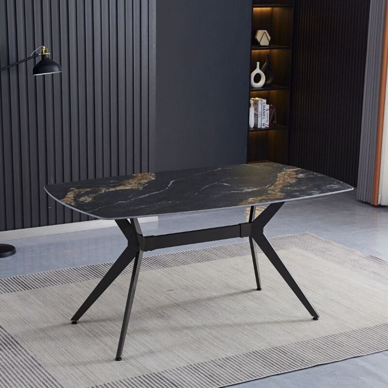 foto del prodotto toscohome tavolo fisso con piano in ceramica effetto marmo nero opaco 160x90x76h cm katy