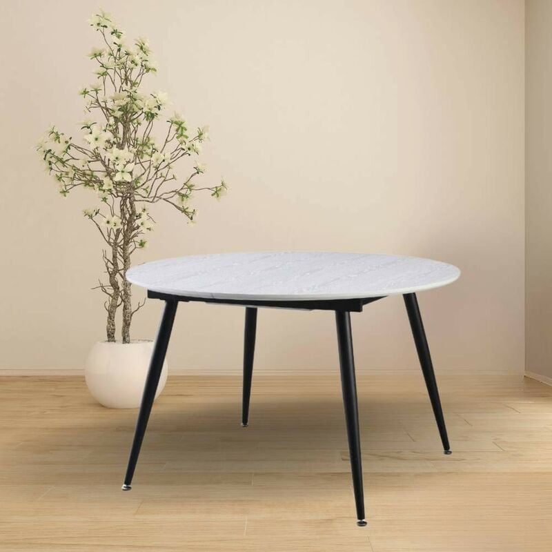 foto del prodotto toscohome tavolo rotondo allungabile colore bianco con gambe nere 120x120 cm cordelia