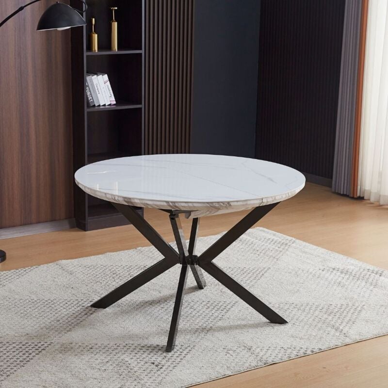 foto del prodotto toscohome tavolo rotondo allungabile con piano effetto marmo bianco lucido 120x76h cm marina