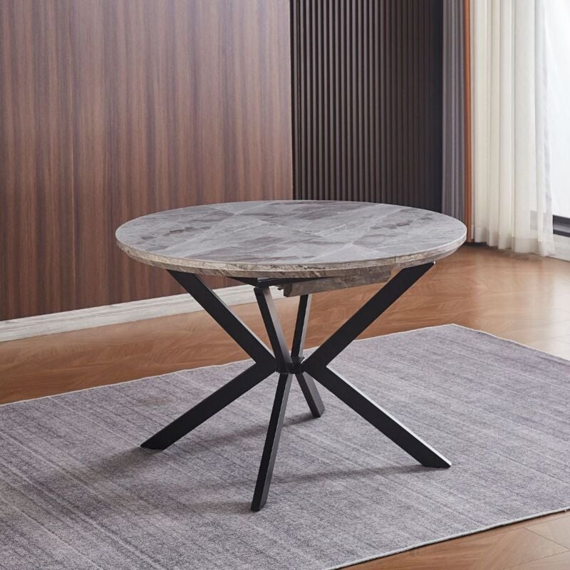 foto del prodotto toscohome tavolo rotondo allungabile con piano effetto marmo grigio lucido 120x76h cm marina