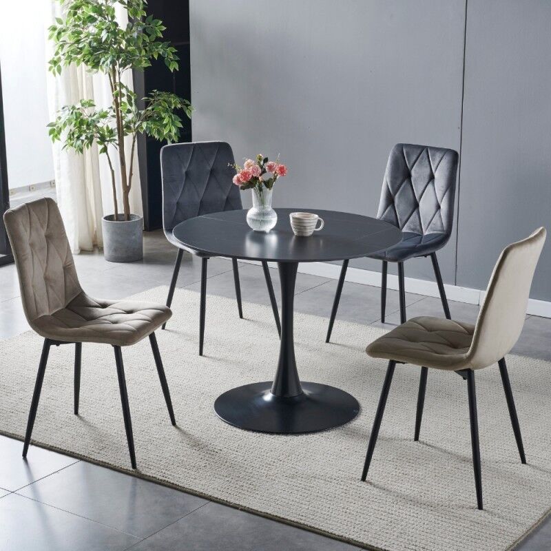foto del prodotto toscohome tavolo rotondo con piano ceramica effetto marmo nero e oro dot